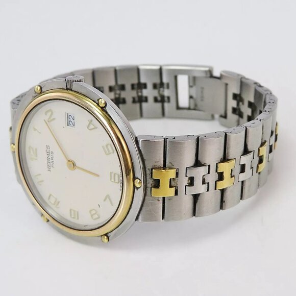 Authentic HERMES Profile Beige Dial & Silver Tone Wrist Watch - Picture 13 of 15